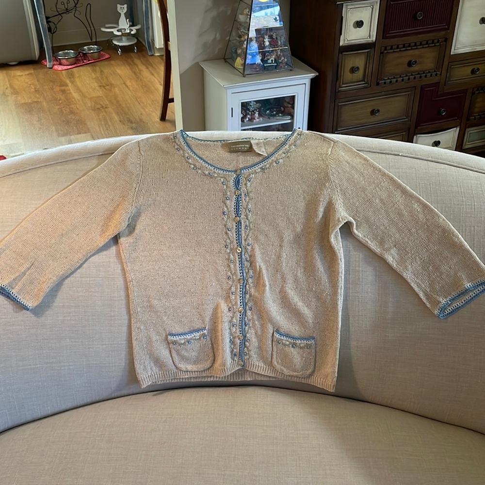 Vintage Floral Linen Liz Claiborne Cardigan